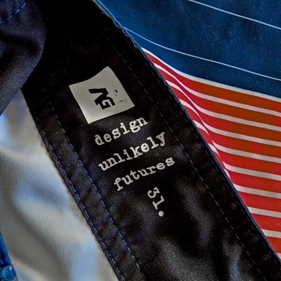 ANALOG Color Block Striped Board Shorts Swim Trunks Flag Red White Blue Mens 31 - Picture 2 of 9